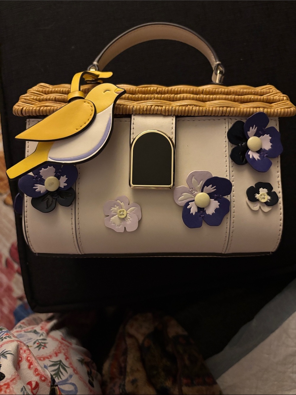 Kate Spade leather and straw birdhouse novelty bag. Rare.